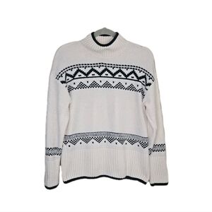 Christian Siriano White & Black Fair Isle Chenille Knit Mock Neck Sweater Sz S